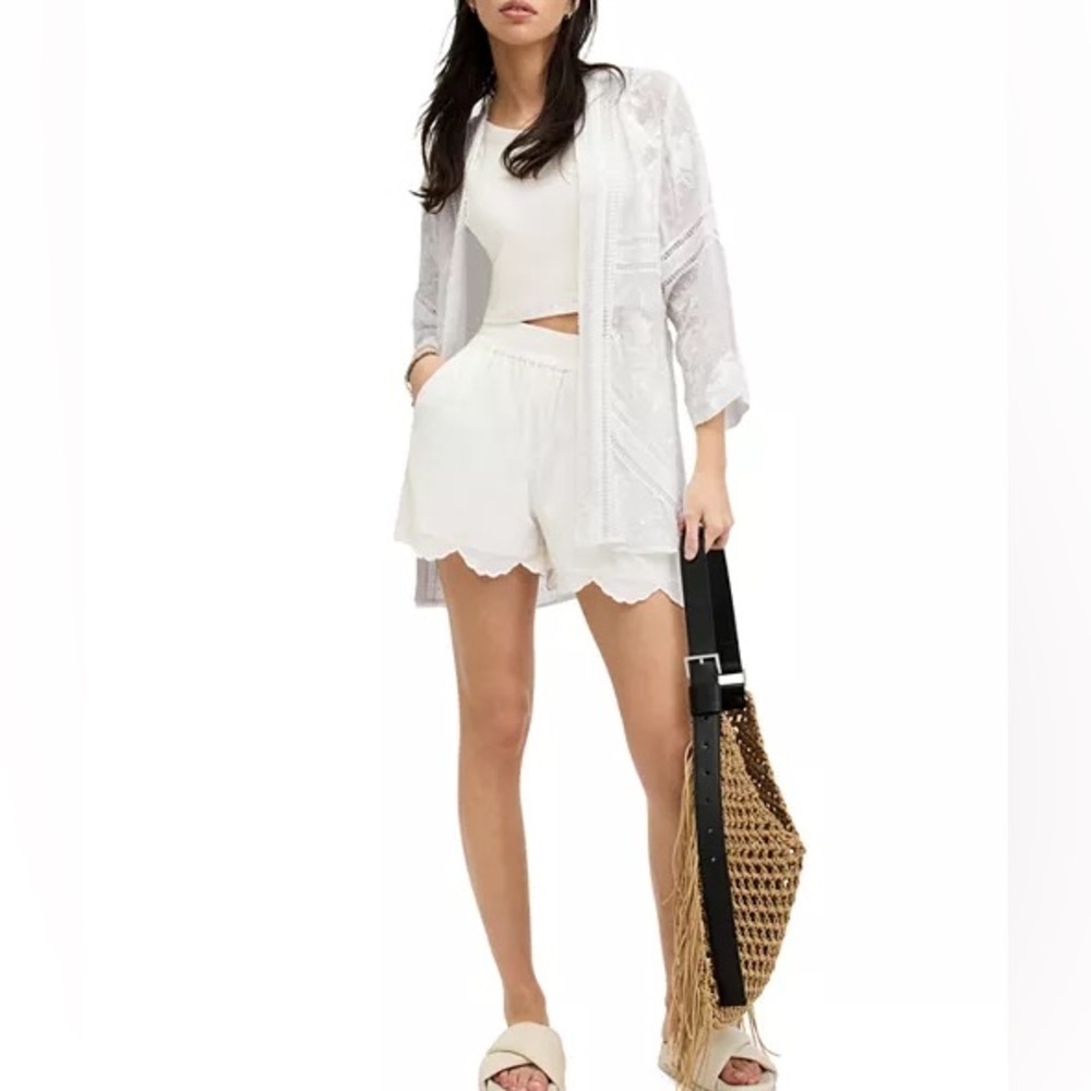 All Saints White Lace Robe with Floral Pattern and Tie Waist - Picture 1 of 10